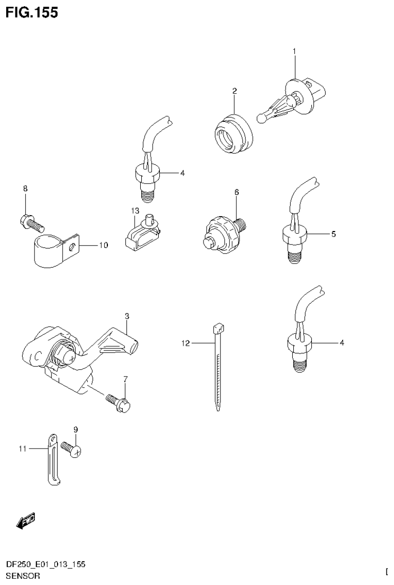 Suzuki DF200T, DF200Z, DF225T, DF225Z, DF250T, DF250Z SENSOR (DF250Z E1) parts diagram